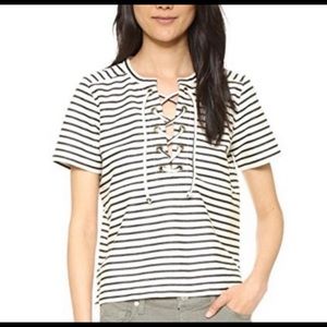 Madewell Striped Lace Up Top Size Small